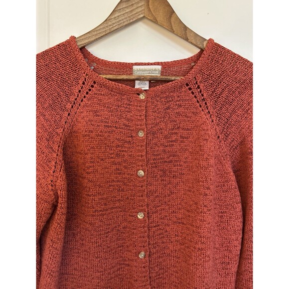 Coldwater Creek Cardigan Medium Button Textured Open Knit Autumn Fall Rust - Picture 2 of 11